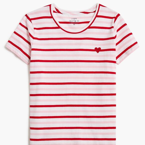 *NWT* J. Crew Striped Hearts Collector Tee ❤️ Warm Pink Classic Red ❤️ - Picture 1 of 4